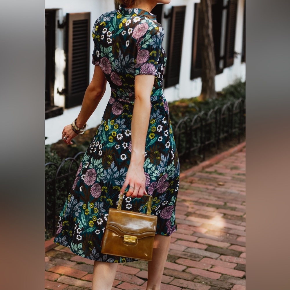 J. Crew X Abigail Borg Shirt Dress Tie Waist Buttons Size 2 Floral Blue Green - Picture 6 of 14